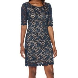 Connected Apparel Elbow Sleeve Sheath Lace Dress
